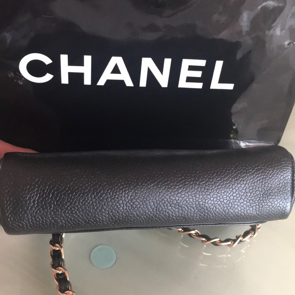 CHANEL Black Quilted CC Logo Caviar pouch-modified with added chain holes - Picture 5 of 8